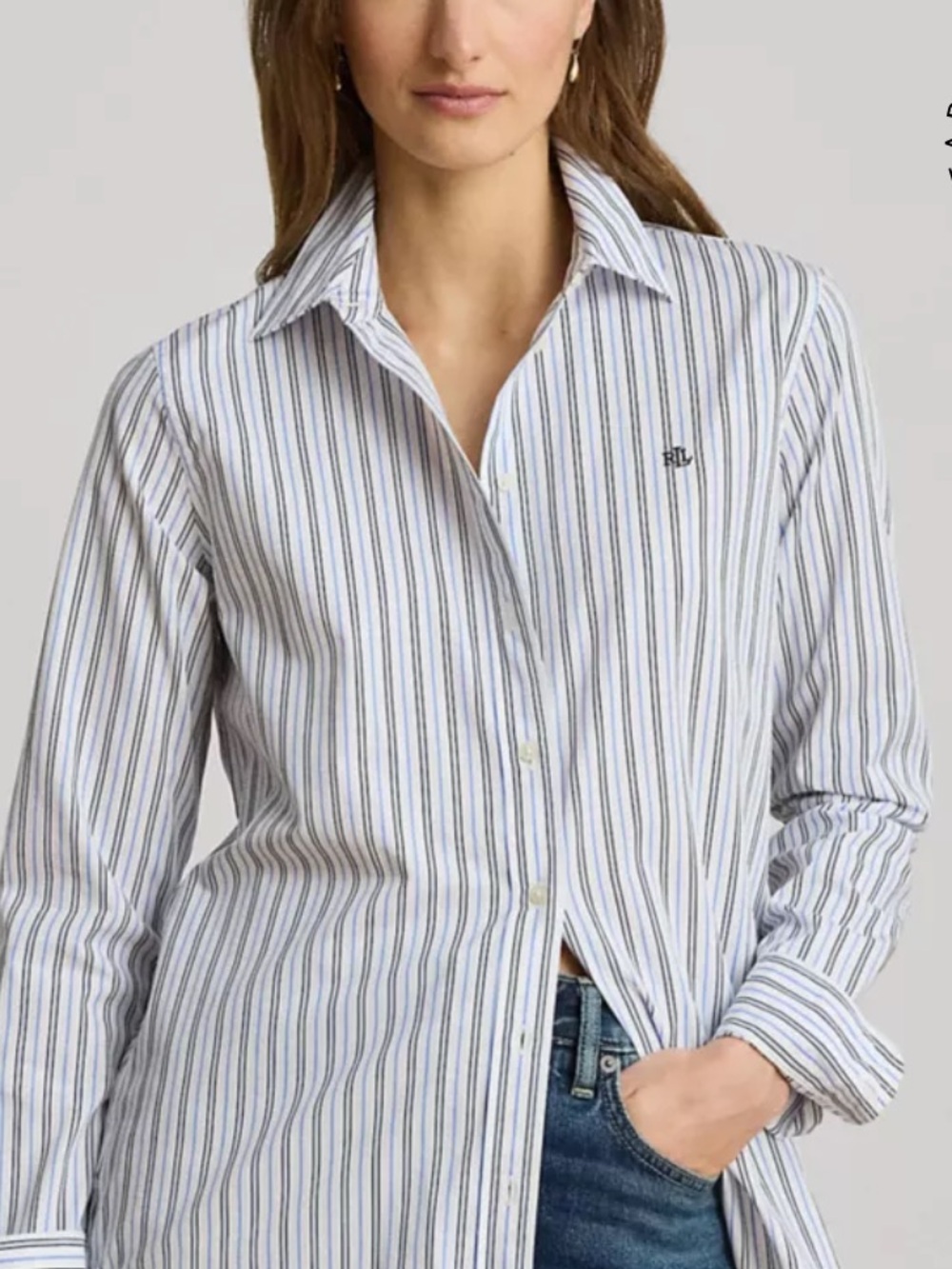 Ralph Lauren Embroidered Cotton Pink Striped Button Down Shirt Size L